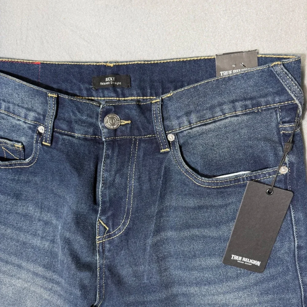 True Religion Ricky Relaxed‎ Straight Men Jeans 32x34 Blue New Stretch 700396
